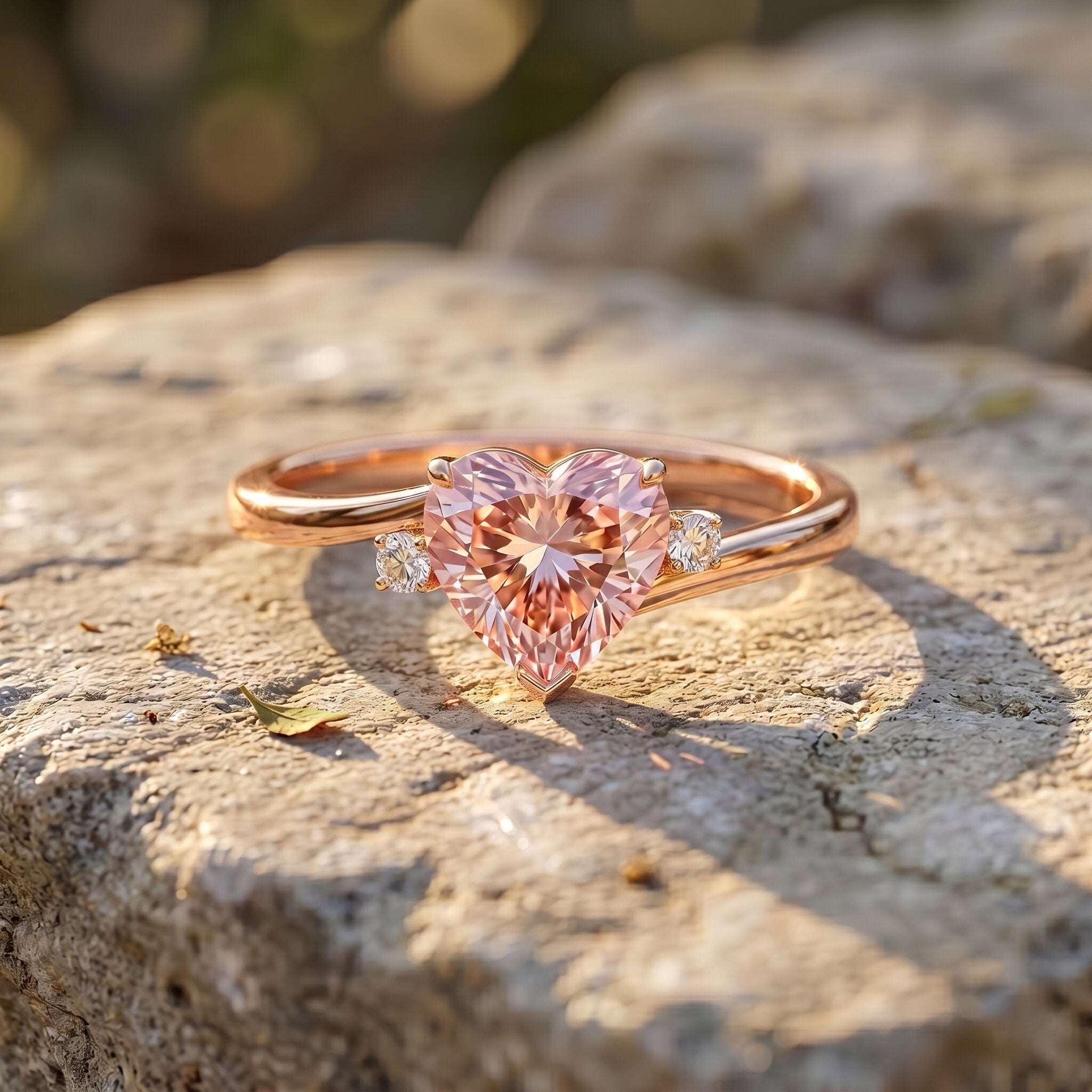IGI Certified 1 CT Lab Grown Pink Diamond Heart Promise Ring VVS - Rosec Jewels