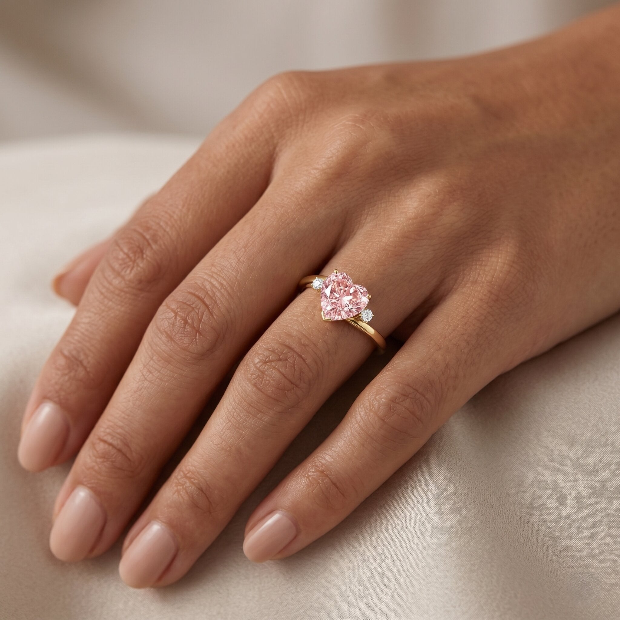 IGI Certified 1 CT Lab Grown Pink Diamond Heart Promise Ring VVS - Rosec Jewels