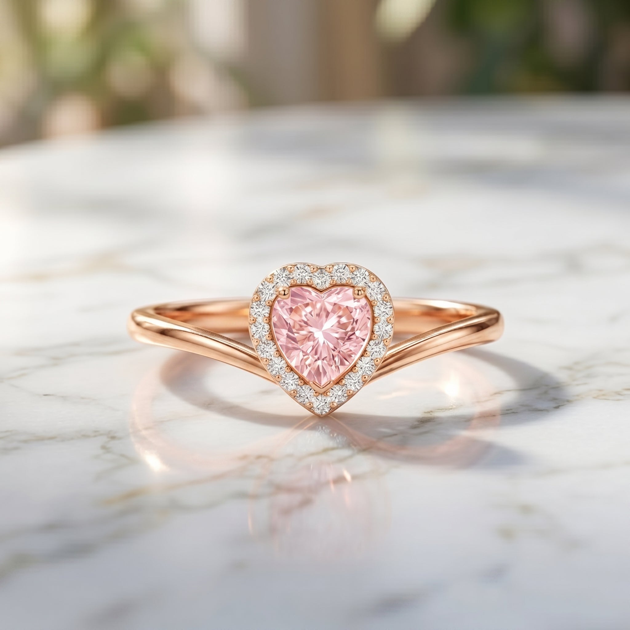 IGI Certified Lab Grown Pink Diamond Heart Promise Ring with Halo Fancy Pink - VS1 - Rosec Jewels