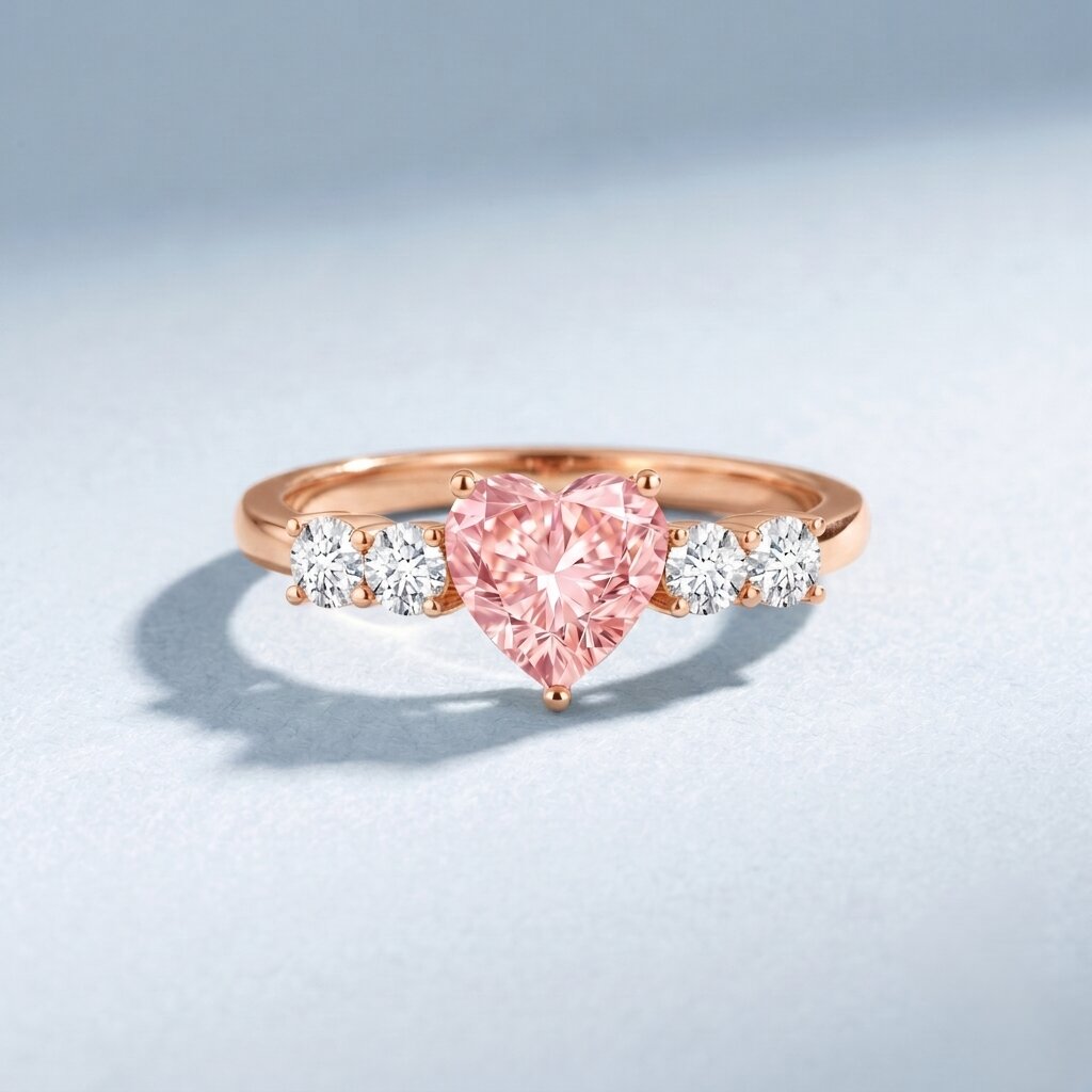 IGI Certified 1 Carat Lab Grown Pink and White Diamond Heart Promise Ring for Her VS1 - Rosec Jewels