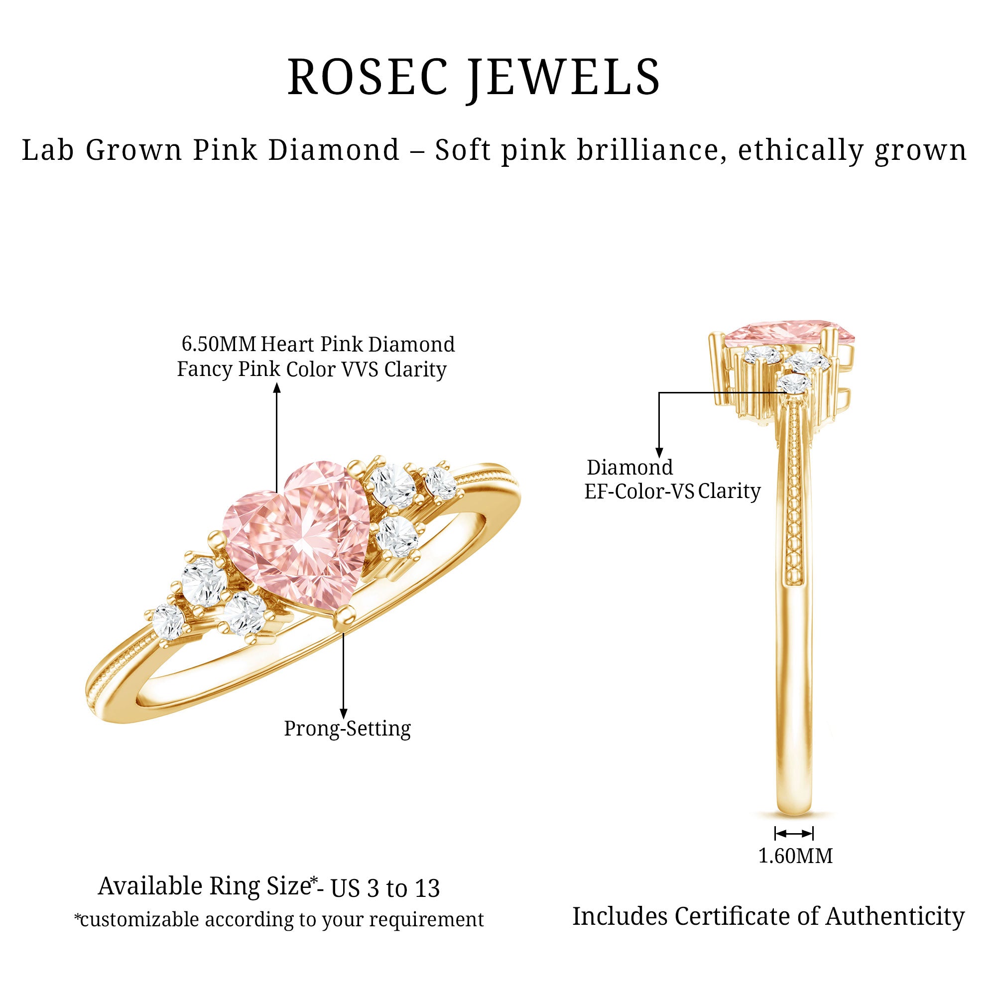 Rosec Jewels-1 CT Lab Grown Pink and White Diamond Heart Engagement Ring