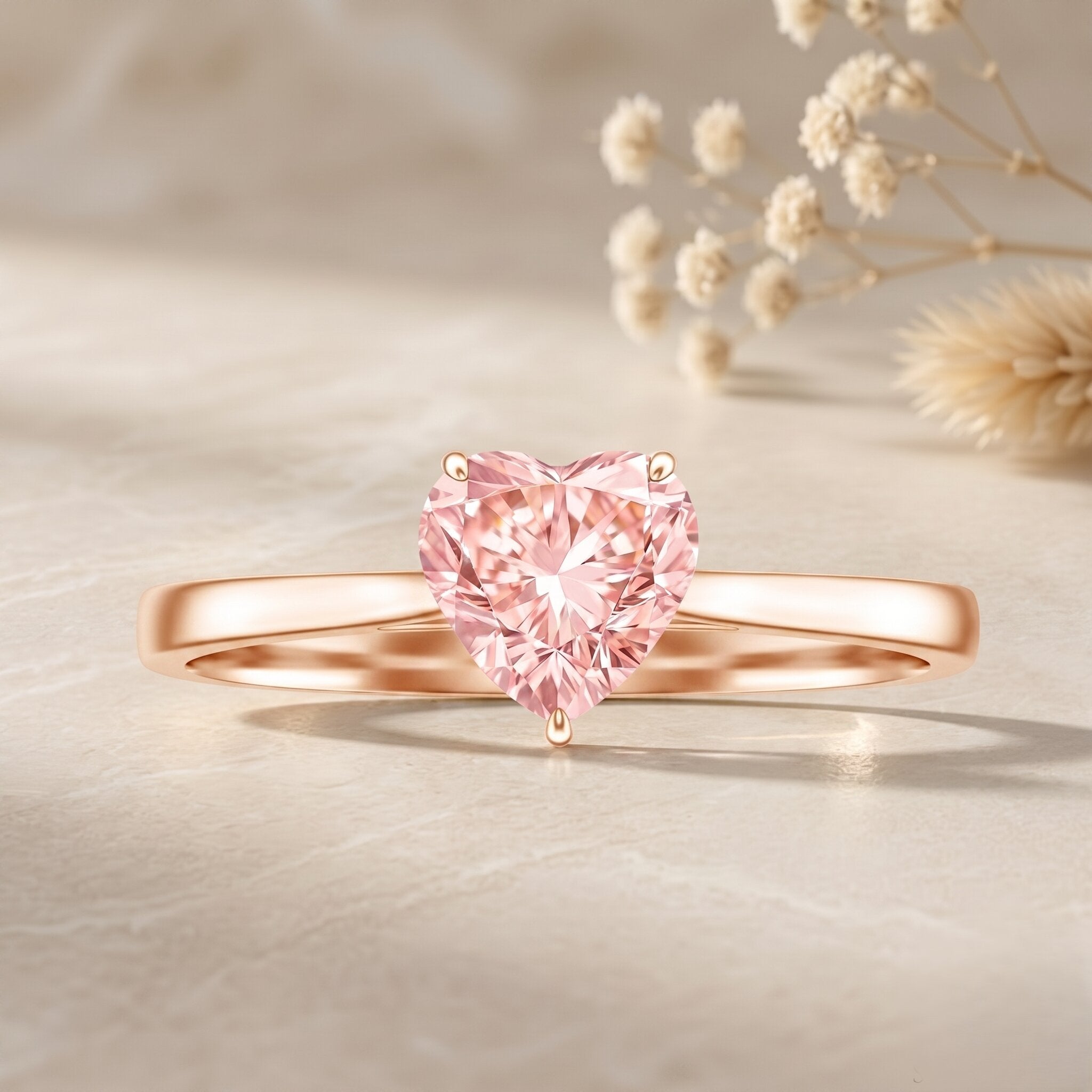 1 CT Lab Grown Pink Diamond Heart Promise Ring with IGI Certificate VVS - Rosec Jewels
