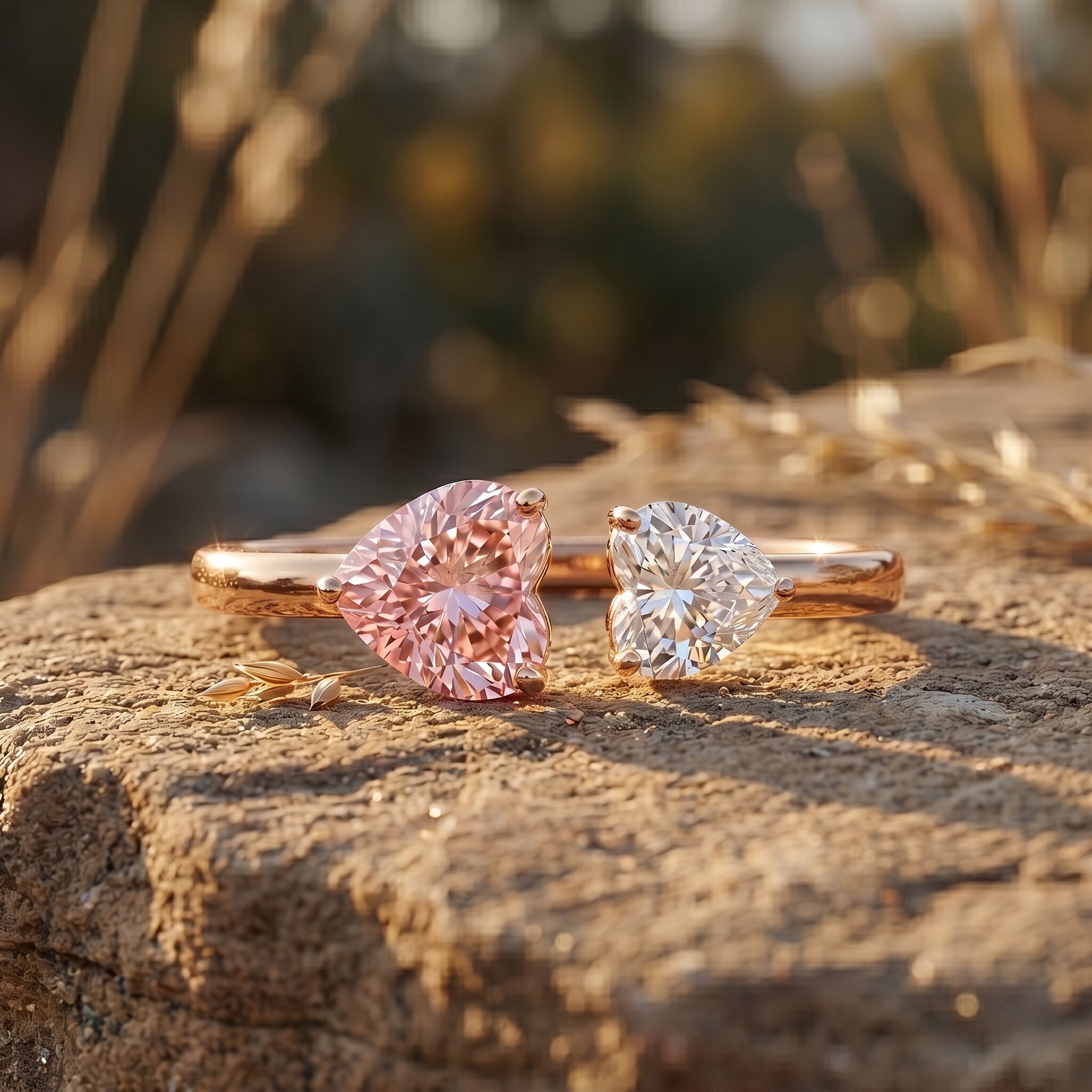 Heart Shape Lab Grown Pink White Diamond Toi Et Moi Promise Ring with IGI Certificate VVS - Rosec Jewels