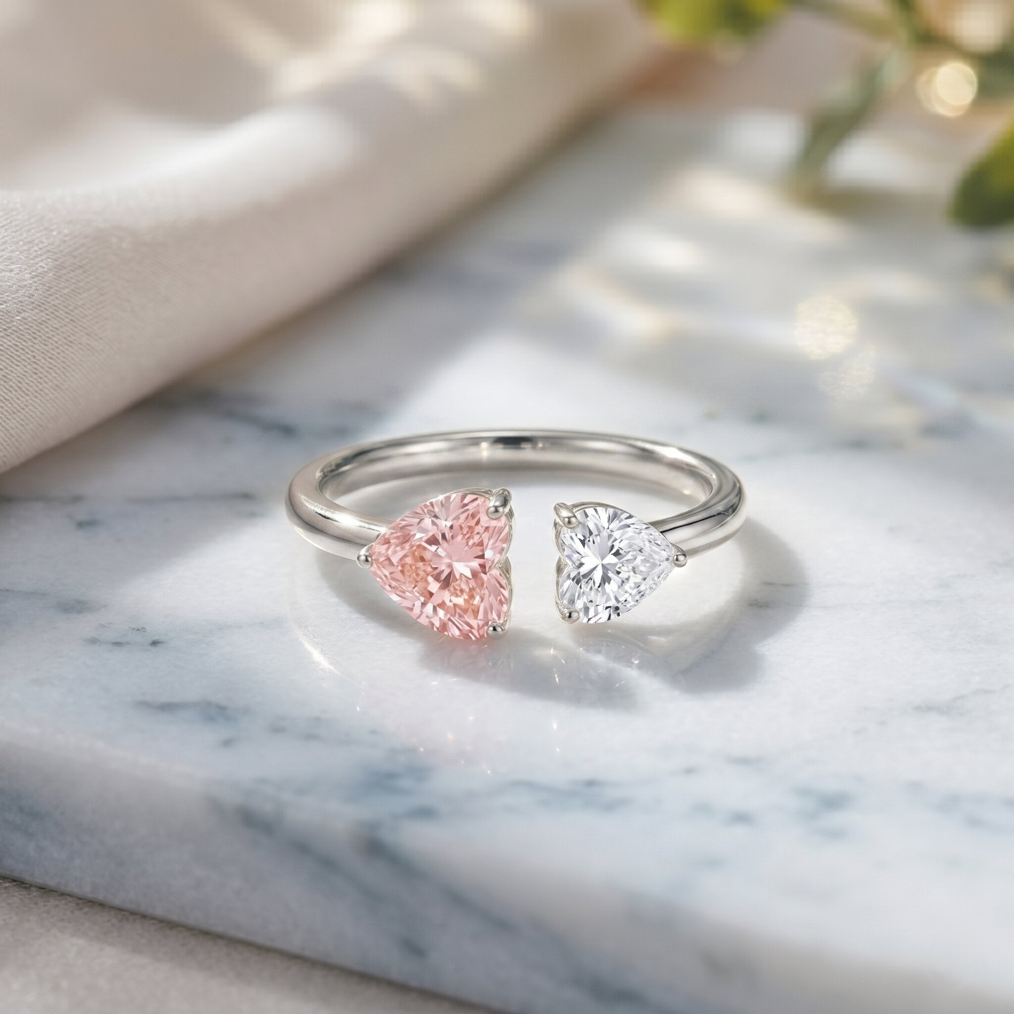 Heart Shape Lab Grown Pink White Diamond Toi Et Moi Promise Ring with IGI Certificate VVS - Rosec Jewels