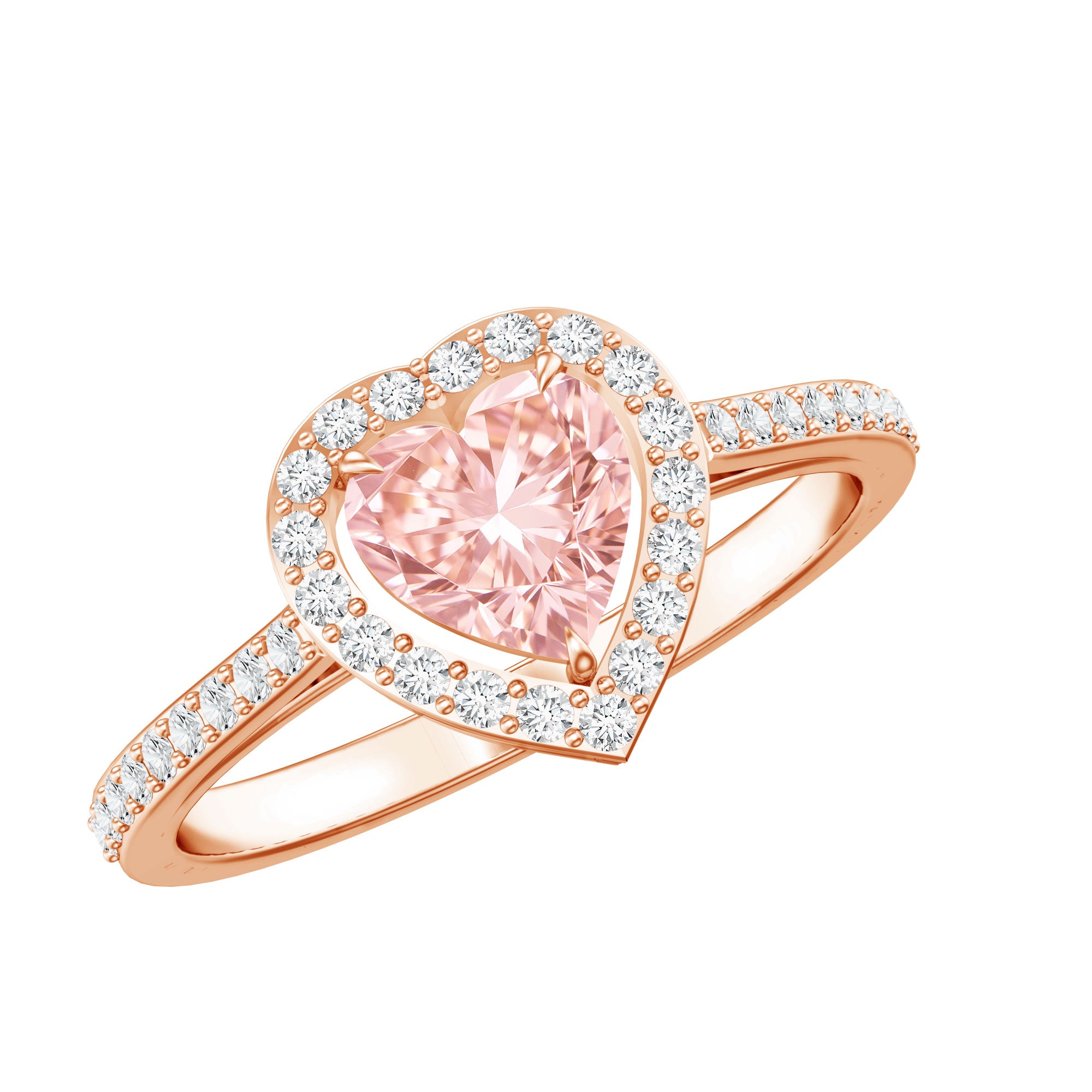 Rosec Jewels-Heart Shape 1 CT Lab Grown Pink White Diamond Halo Engagement Ring