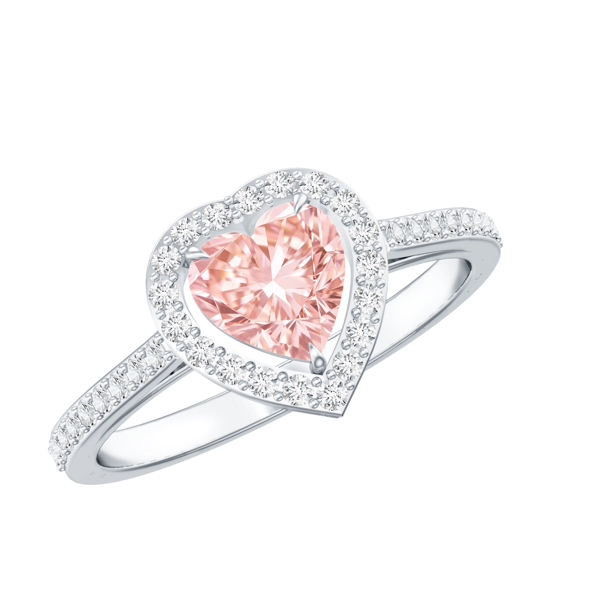 Rosec Jewels-Heart Shape 1 CT Lab Grown Pink White Diamond Halo Engagement Ring