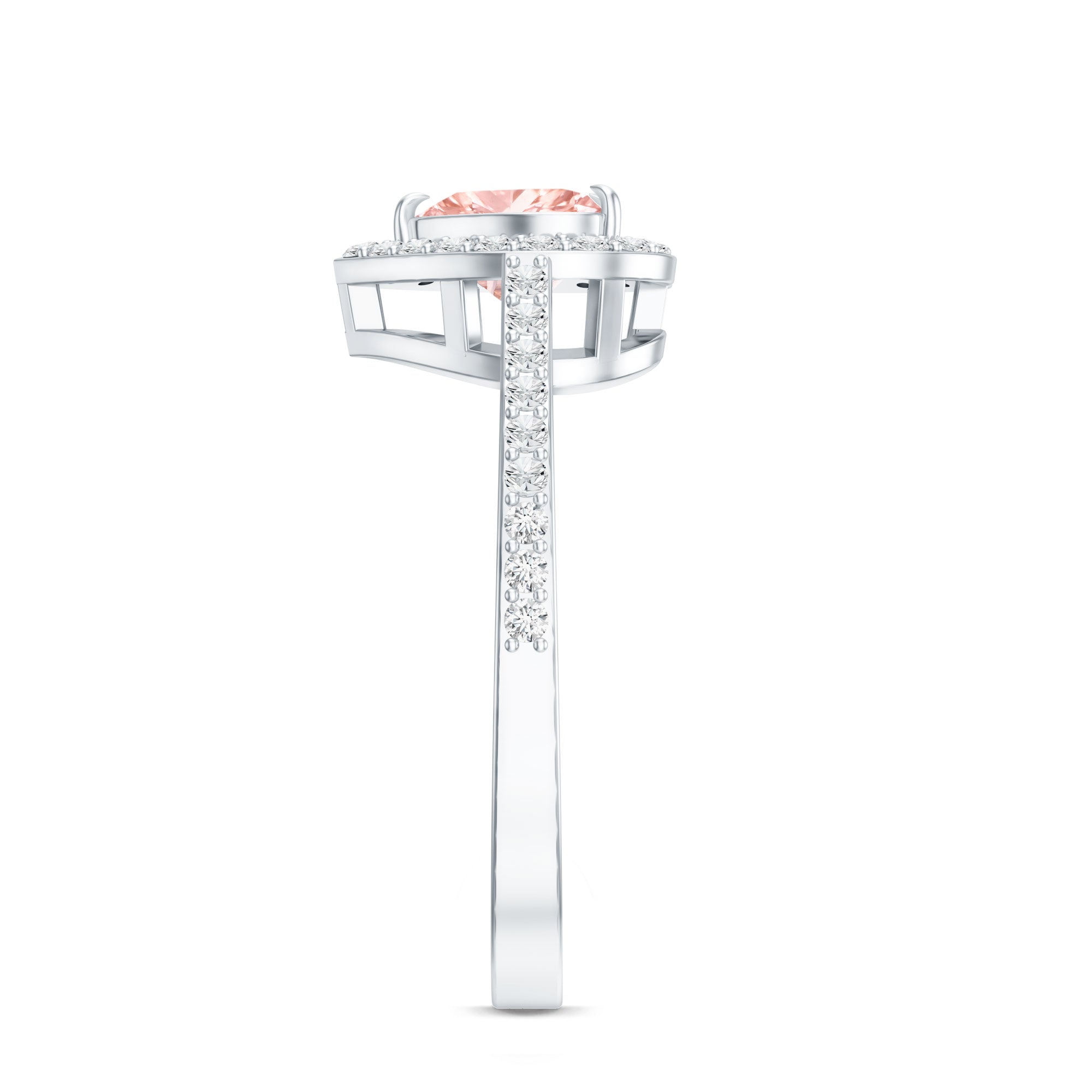 Rosec Jewels-Heart Shape 1 CT Lab Grown Pink White Diamond Halo Engagement Ring