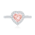 Rosec Jewels-Heart Shape 1 CT Lab Grown Pink White Diamond Halo Engagement Ring
