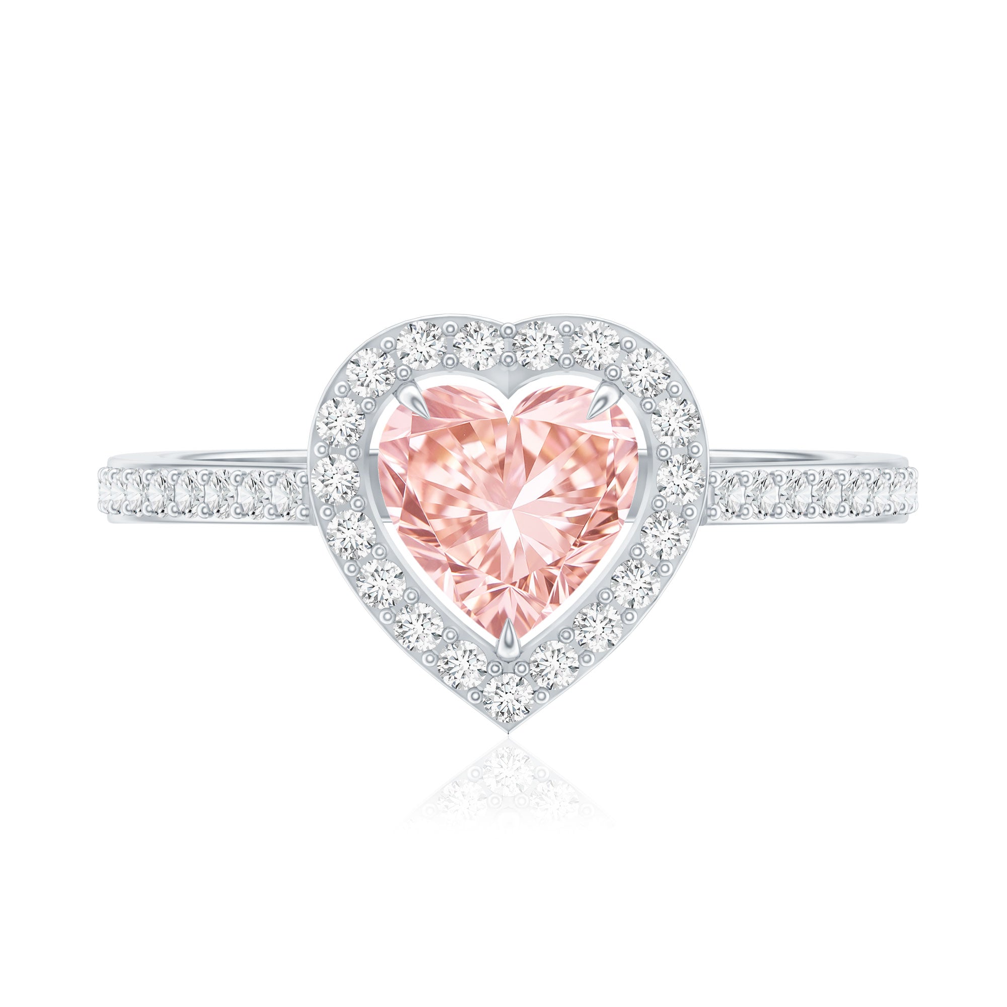 Rosec Jewels-Heart Shape 1 CT Lab Grown Pink White Diamond Halo Engagement Ring