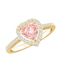 Rosec Jewels-Heart Shape 1 CT Lab Grown Pink White Diamond Halo Engagement Ring