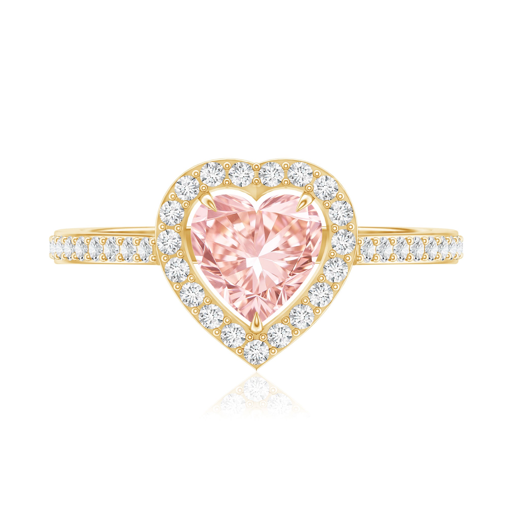 Rosec Jewels-Heart Shape 1 CT Lab Grown Pink White Diamond Halo Engagement Ring