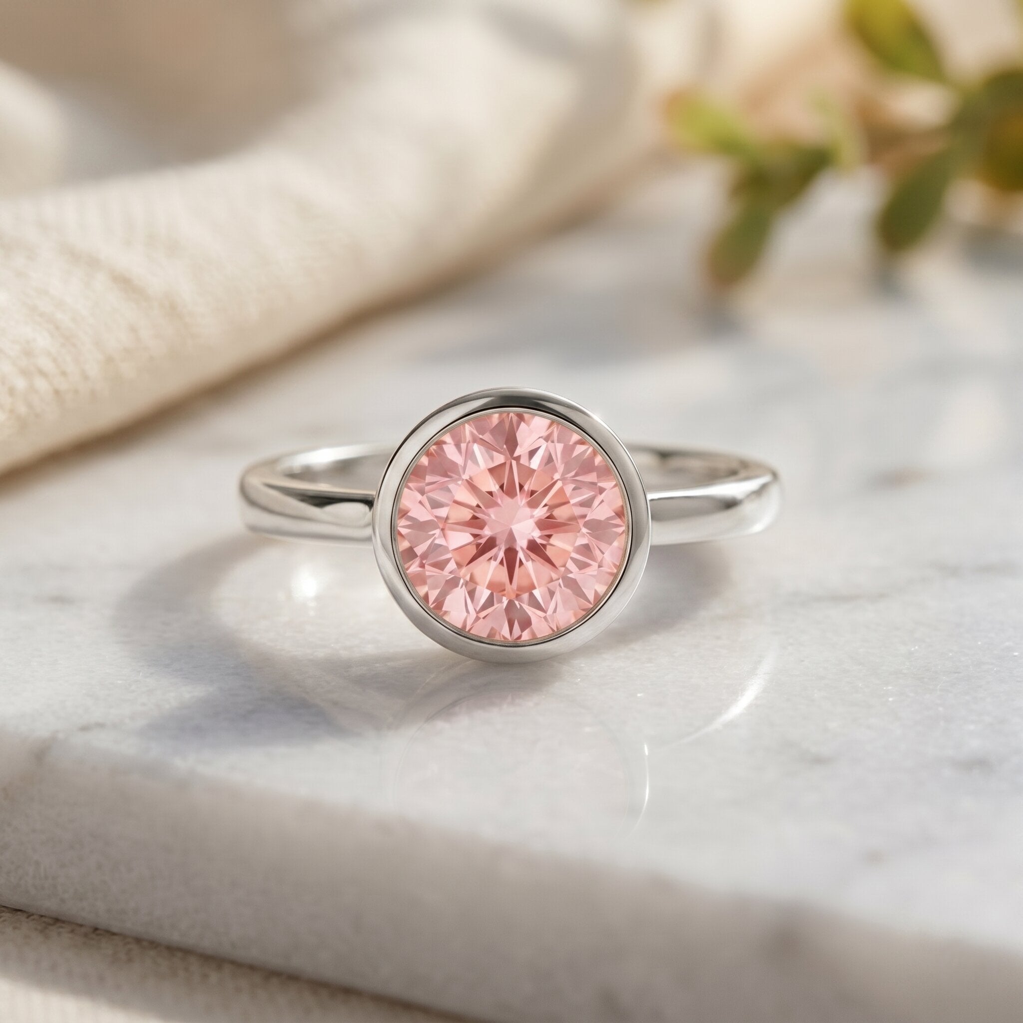 1 CT Lab Grown Pink Diamond Bezel Set Engagement Ring with IGI Certificate VVS - Rosec Jewels