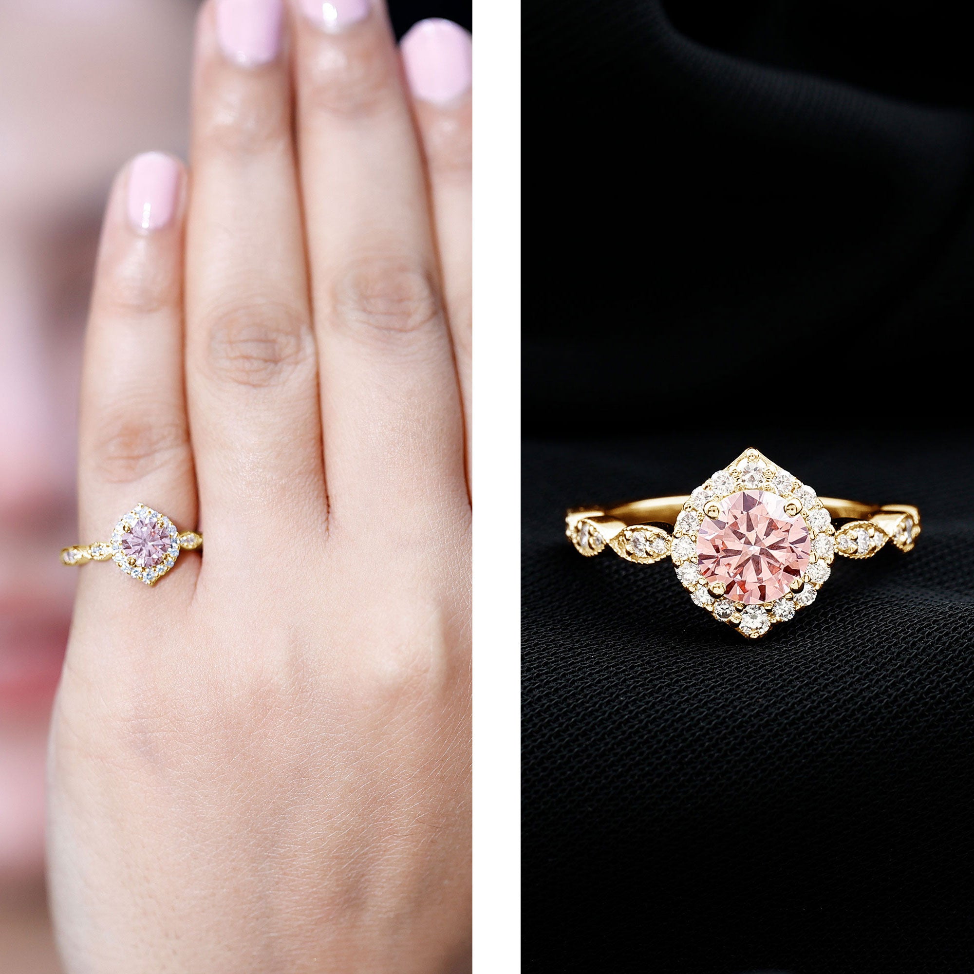 IGI Certified Lab Grown Pink White Diamond Designer Engagement Ring Fancy Pink - VS1 - Rosec Jewels