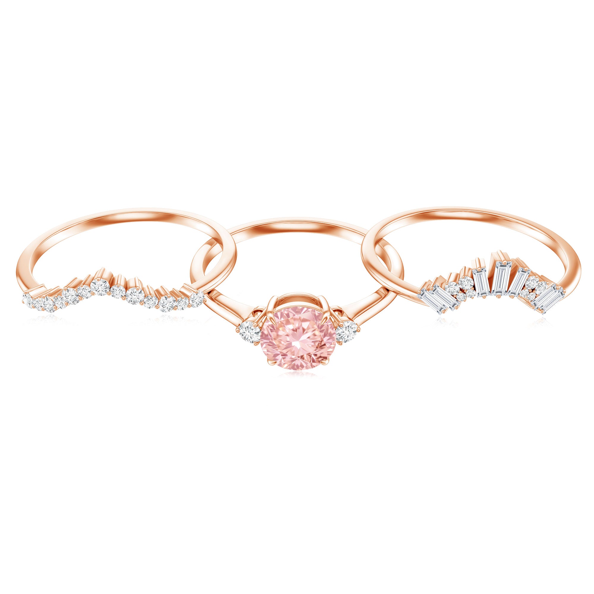 Rosec Jewels-Certified Lab Grown Pink White Diamond Trio Wedding Ring Set