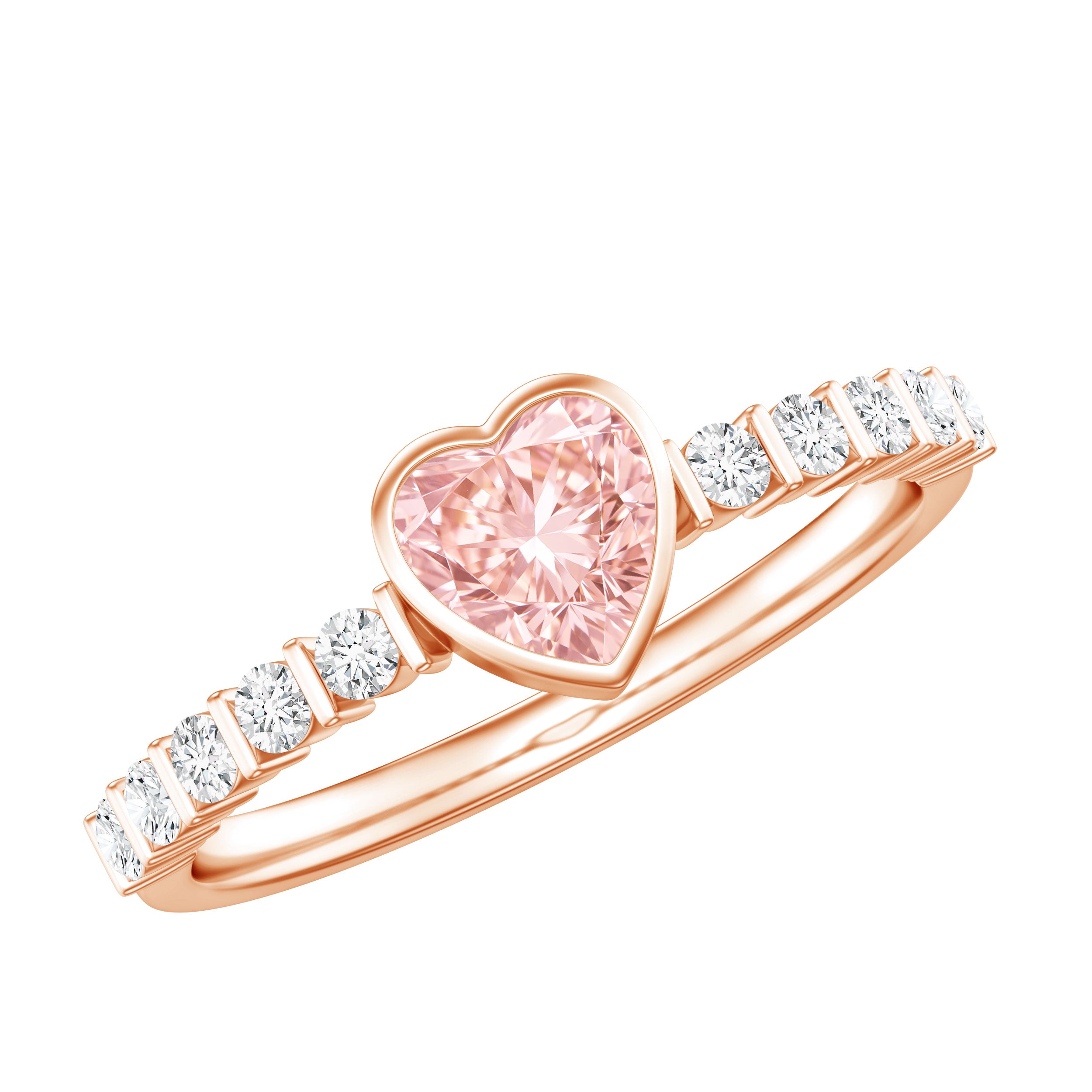 Rosec Jewels-1 CT Lab Grown Pink Diamond Heart Engagement Ring with Side Stones