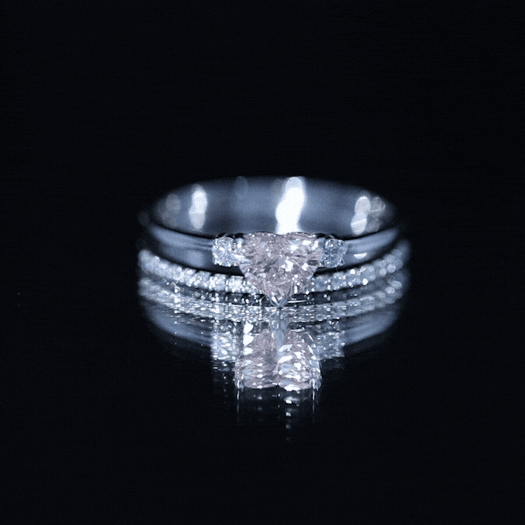 IGI Certified Lab Grown Pink Heart Engagement Ring With Diamond Wedding Band Fancy Pink - VS1 - Rosec Jewels