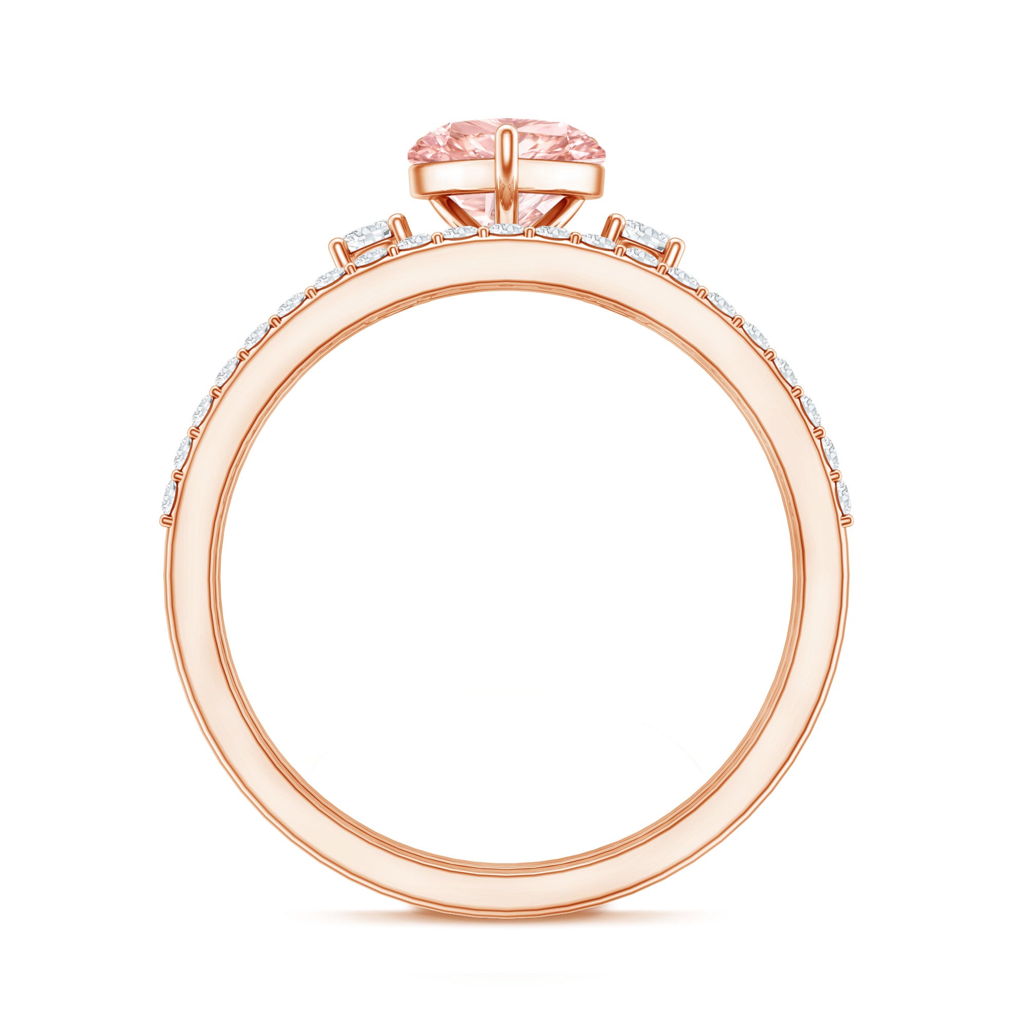 Rosec Jewels-Lab Grown Pink Heart Engagement Ring With Diamond Wedding Band