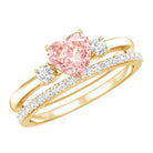 IGI Certified Lab Grown Pink Heart Engagement Ring With Diamond Wedding Band Fancy Pink - VS1 - Rosec Jewels