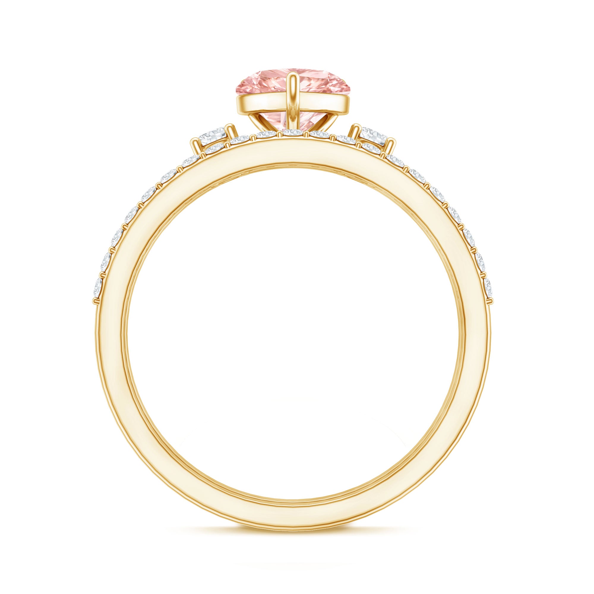 Rosec Jewels-Lab Grown Pink Heart Engagement Ring With Diamond Wedding Band