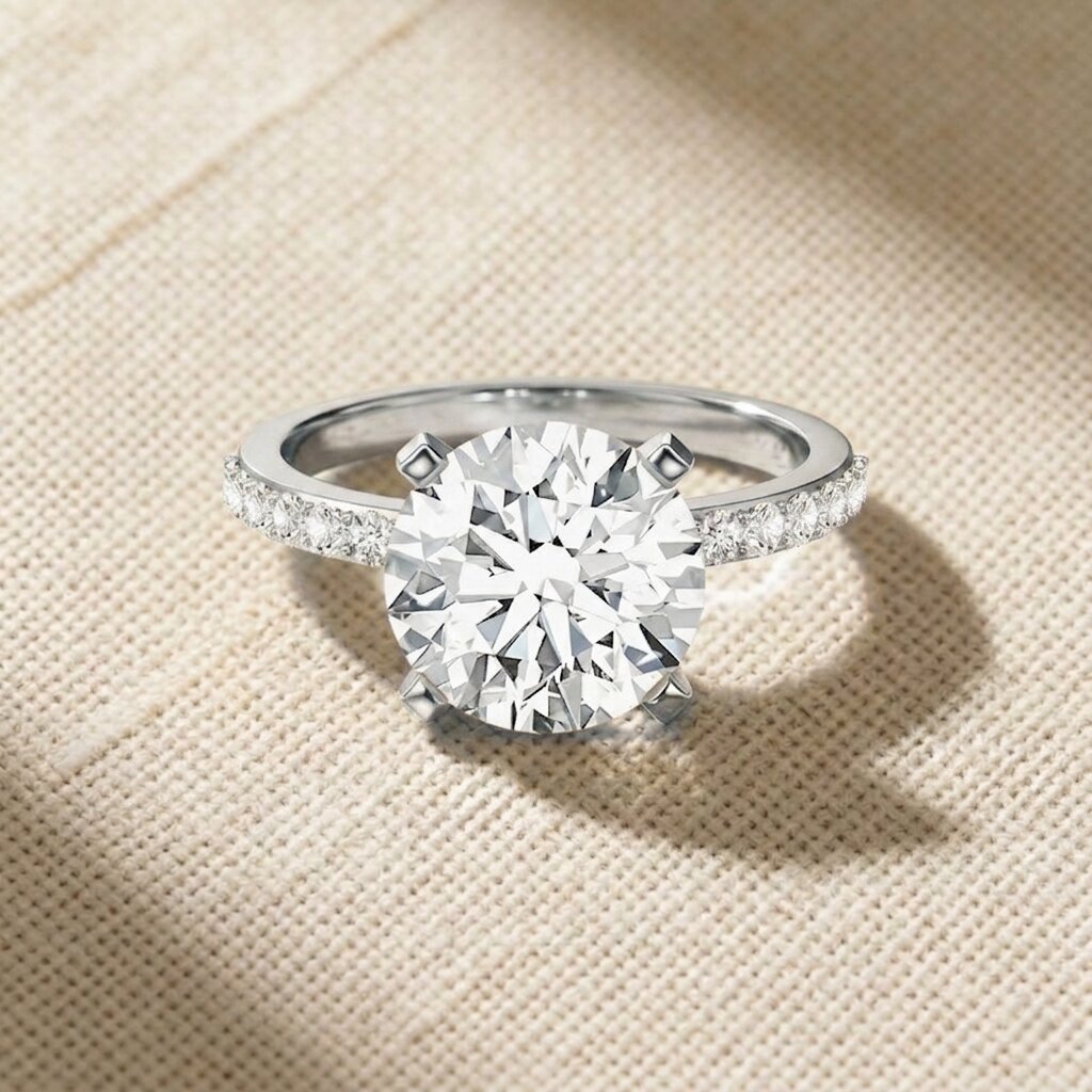 Lab Grown 4 Carat Diamond Solitaire Engagement Ring with IGI Certificate Lab - ( E-VS1 ) - Rosec Jewels