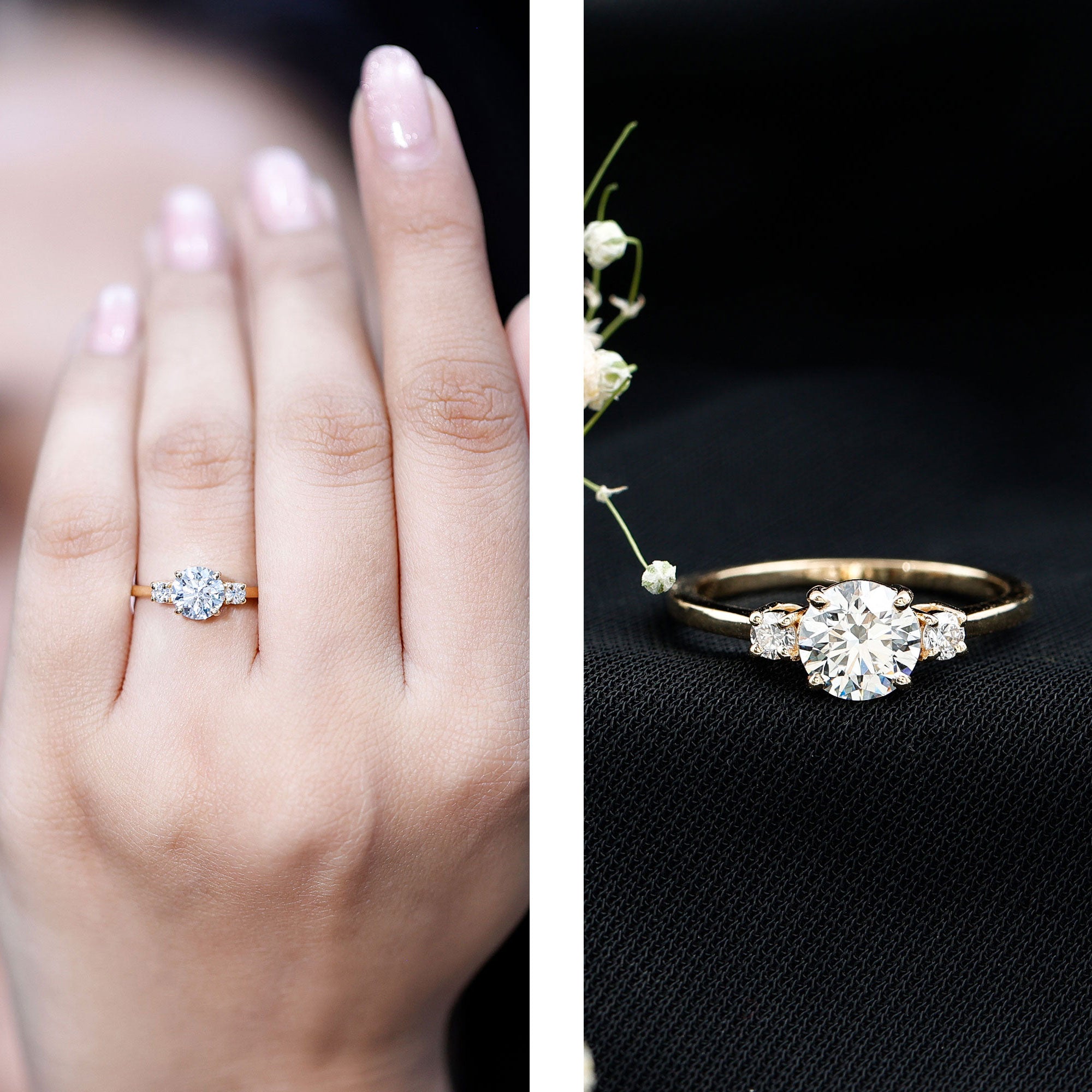 IGI Certified Lab Grown Diamond Three Stone Engagement Ring Lab - ( E-VS1 ) - Rosec Jewels