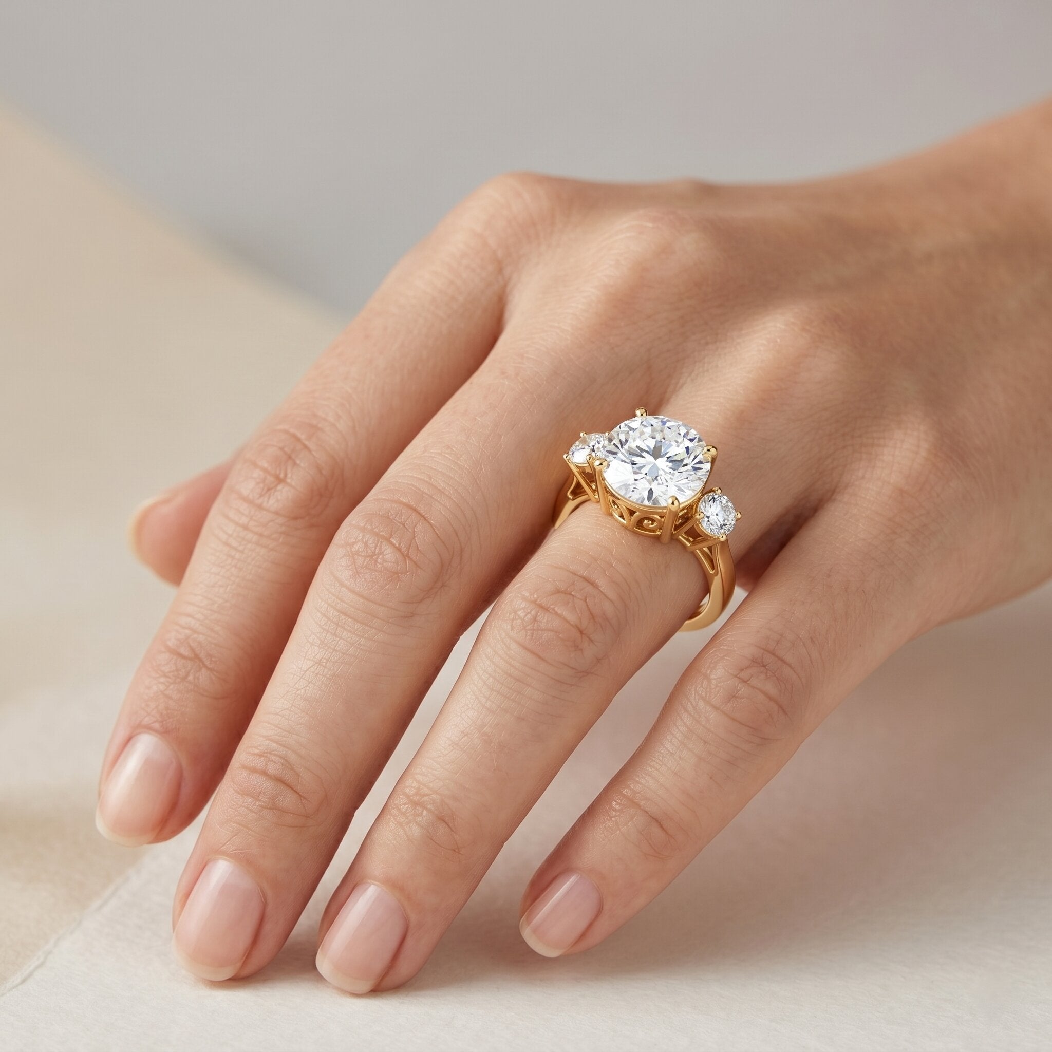 5 Carat Lab Grown Diamond 3 Stone Engagement Ring with IGI Certificate Lab - ( E-VS1 ) - Rosec Jewels