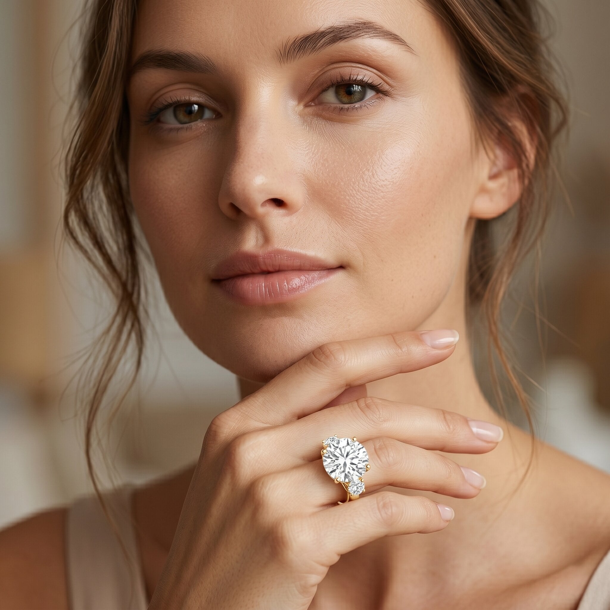 Lab Grown Diamond 3 Stone Engagement Ring With IGI Certificate Lab - ( E-VS1 ) - Rosec Jewels