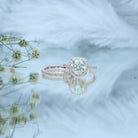Round Certified Moissanite Wedding Ring Set with Halo D-VS1 - Rosec Jewels