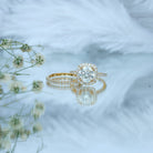 Round Certified Moissanite Wedding Ring Set with Halo D-VS1 - Rosec Jewels