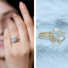 Round Certified Moissanite Wedding Ring Set with Halo D-VS1 - Rosec Jewels