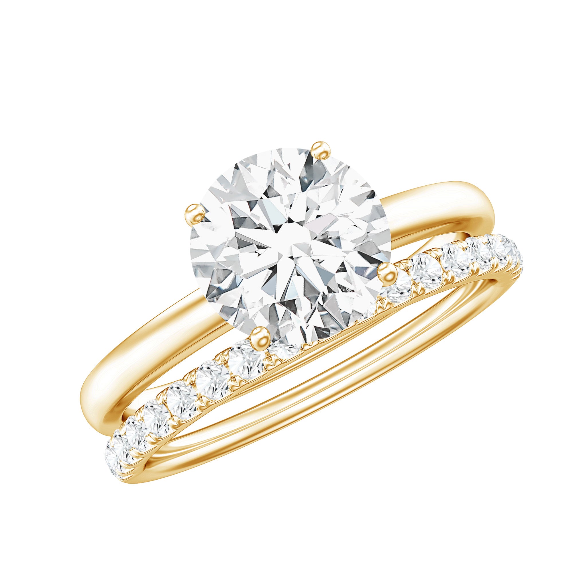 Certified 8 MM Moissanite Solitaire Wedding Ring Set in Gold Plated Silver