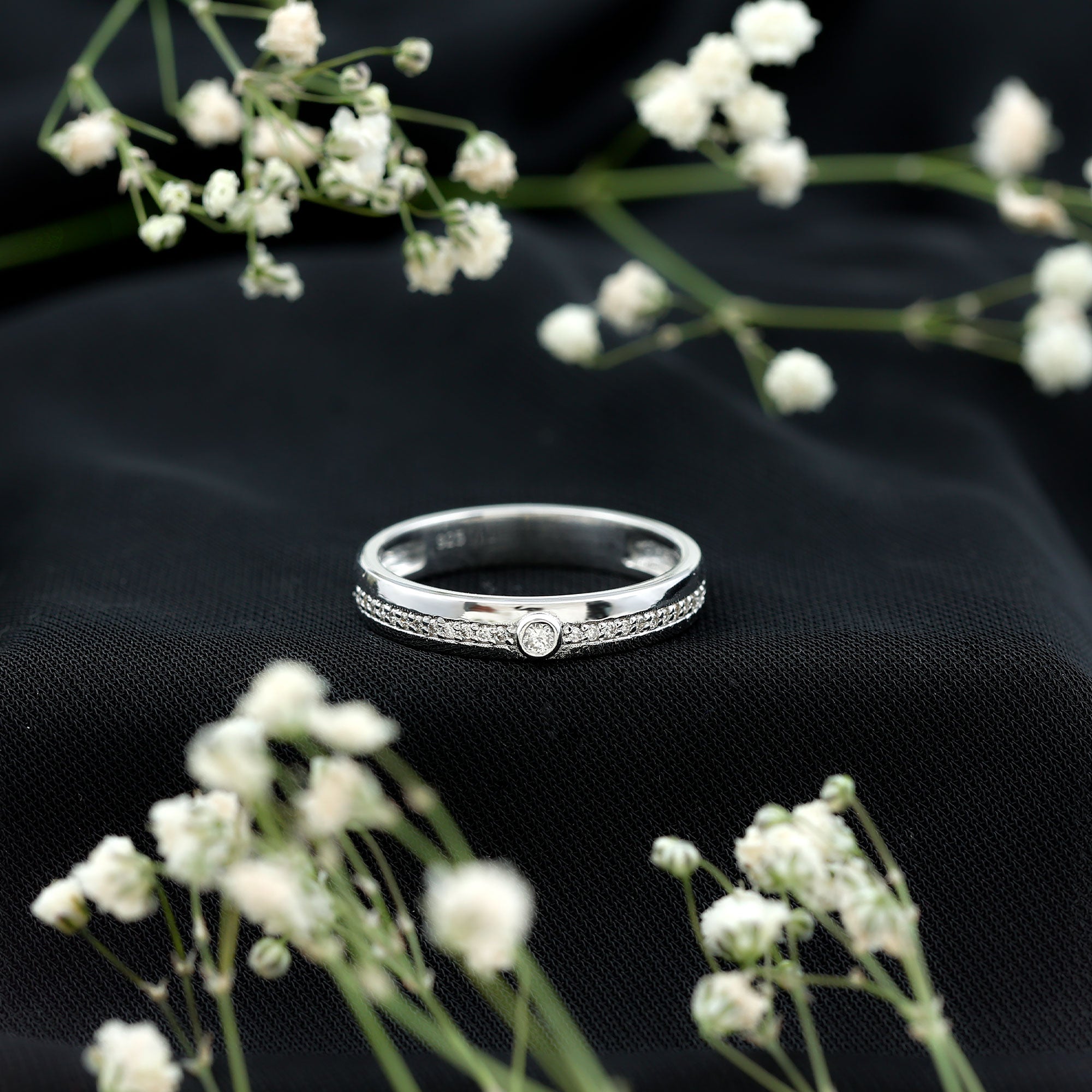 Bezel Set Diamond Unisex Wedding Band Natural - ( HI-SI ) - Rosec Jewels