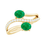 Natural Certified Emerald Two Stone Engagement Ring with Diamonds AAA - Rosec Jewels