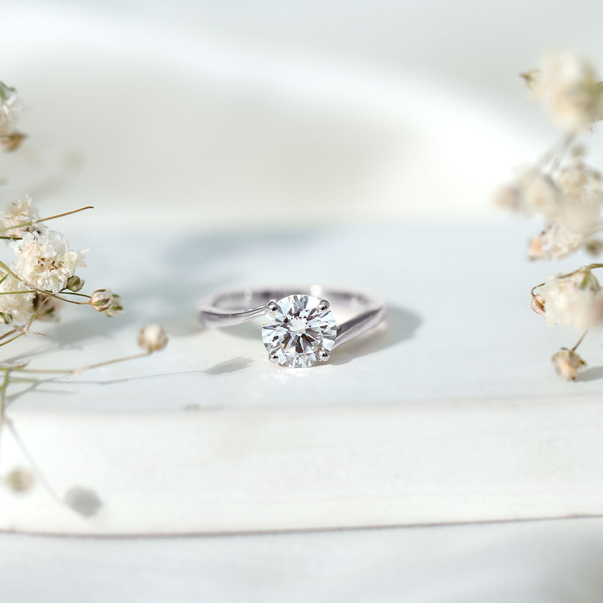 Certified Moissanite Solitaire Engagement Ring with Bypass Shank D-VS1 - Rosec Jewels