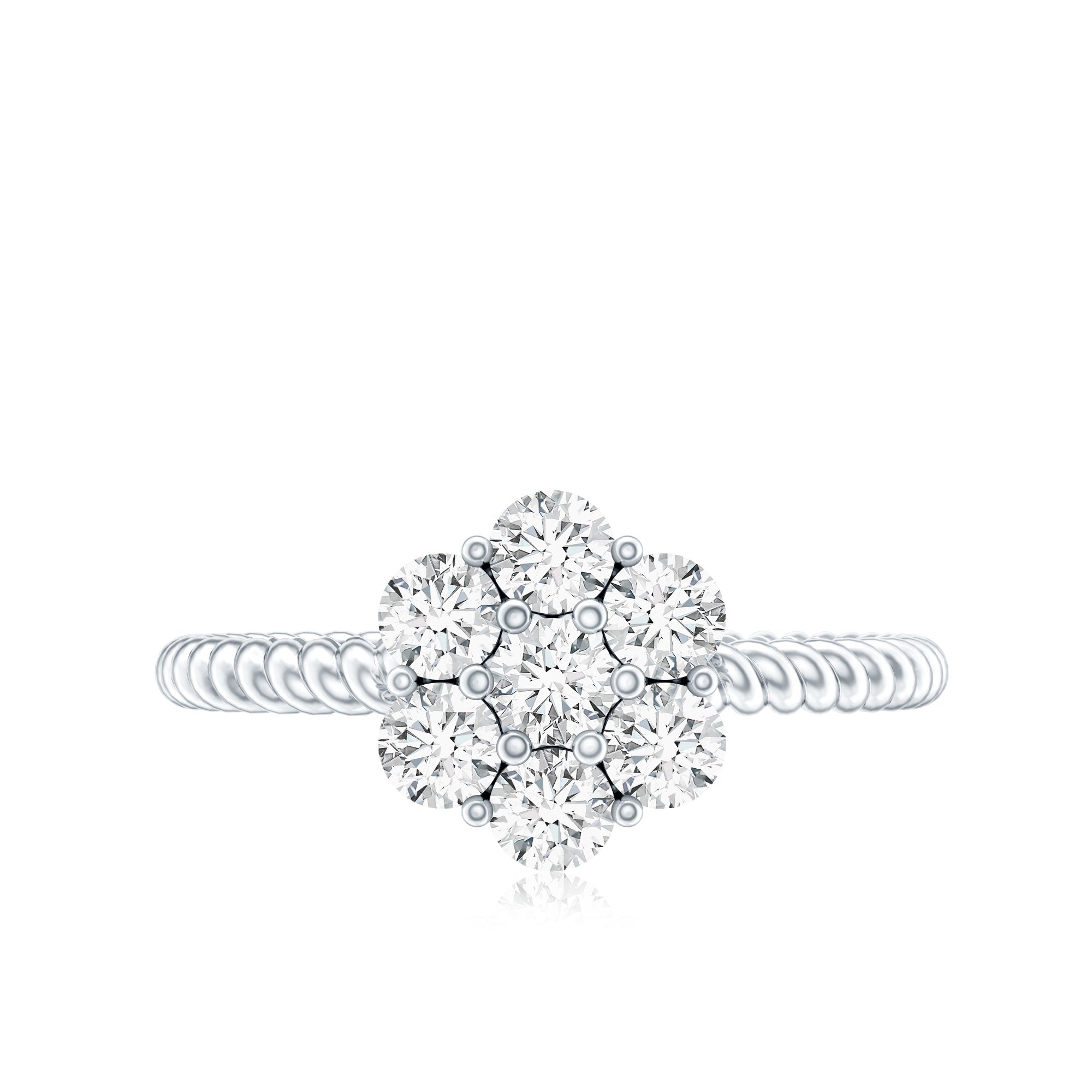 Rosec Jewels-Moissanite Flower Engagement with Twisted Rope Details
