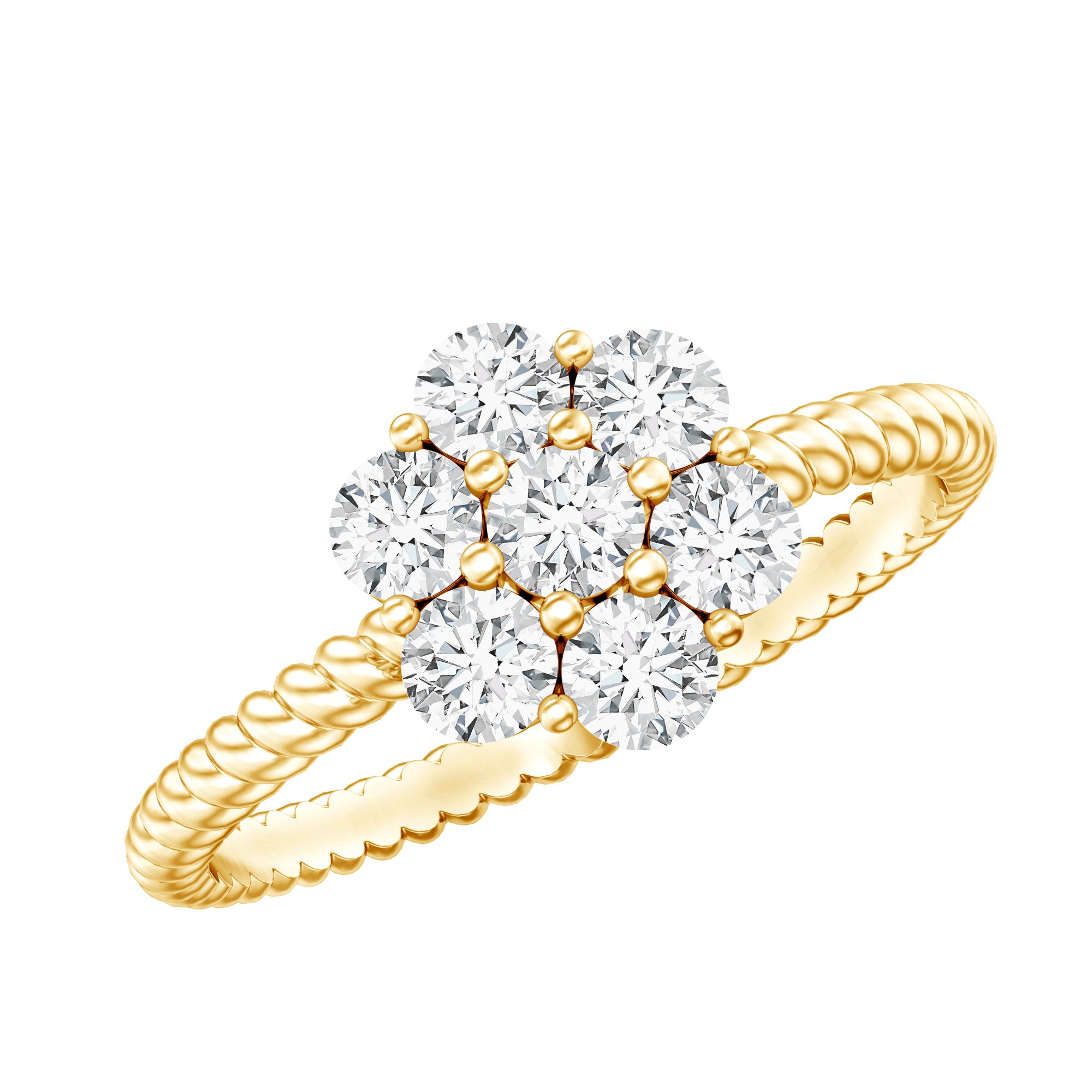 Rosec Jewels-Moissanite Flower Engagement with Twisted Rope Details