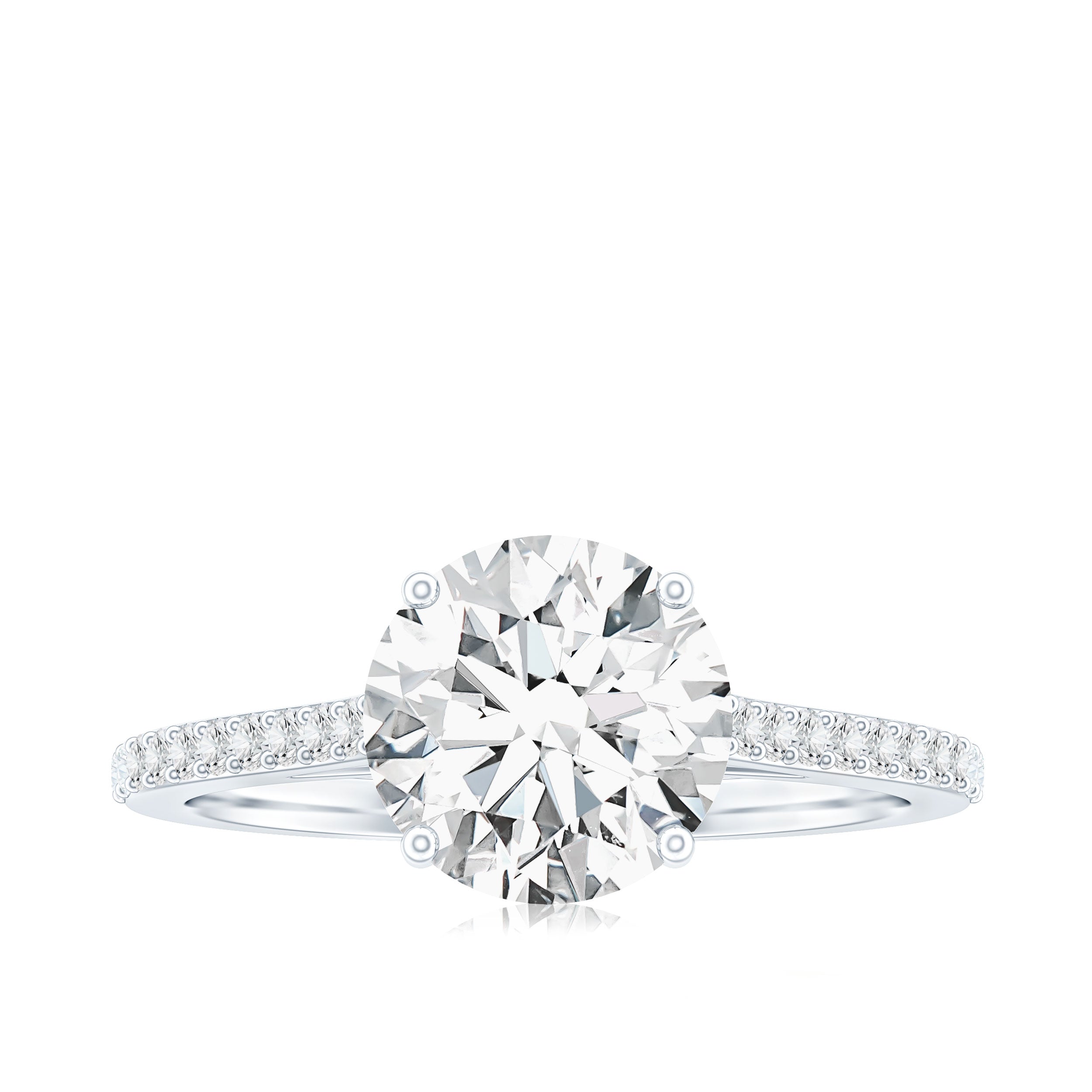 Certified Moissanite Round Cut Solitaire Ring with Side Stones D-VS1 - Rosec Jewels