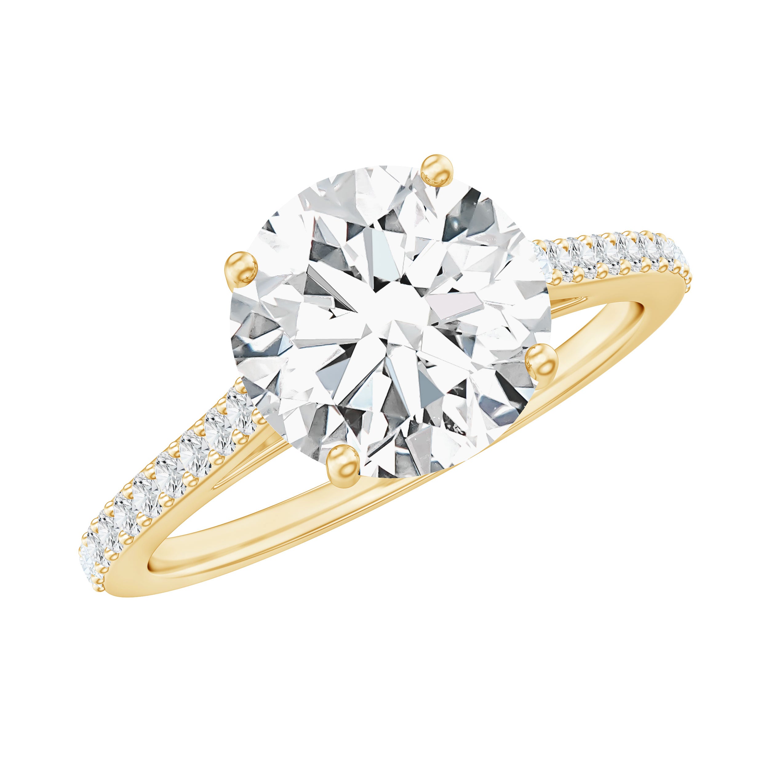 Certified Moissanite Round Cut Solitaire Ring with Side Stones D-VS1 - Rosec Jewels