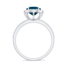 8X10mm Oval Cut London Blue Topaz Oblong Engagement Ring with Diamond Halo AAA - Rosec Jewels