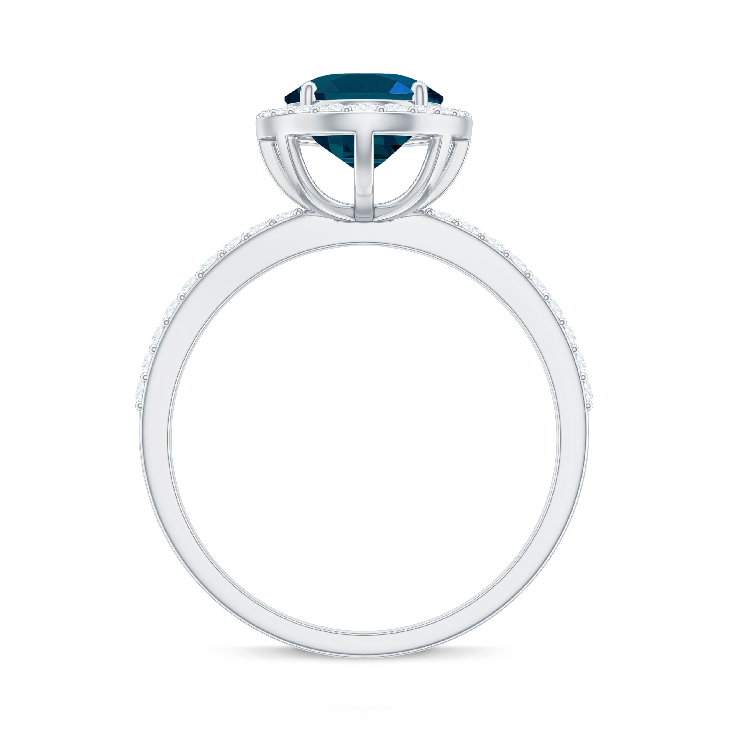 8X10mm Oval Cut London Blue Topaz Oblong Engagement Ring with Diamond Halo AAA - Rosec Jewels