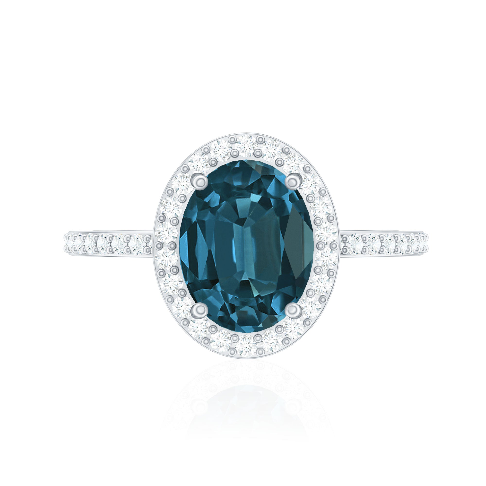 8X10mm Oval Cut London Blue Topaz Oblong Engagement Ring with Diamond Halo AAA - Rosec Jewels