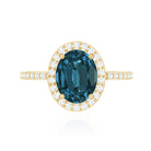 8X10mm Oval Cut London Blue Topaz Oblong Engagement Ring with Diamond Halo AAA - Rosec Jewels