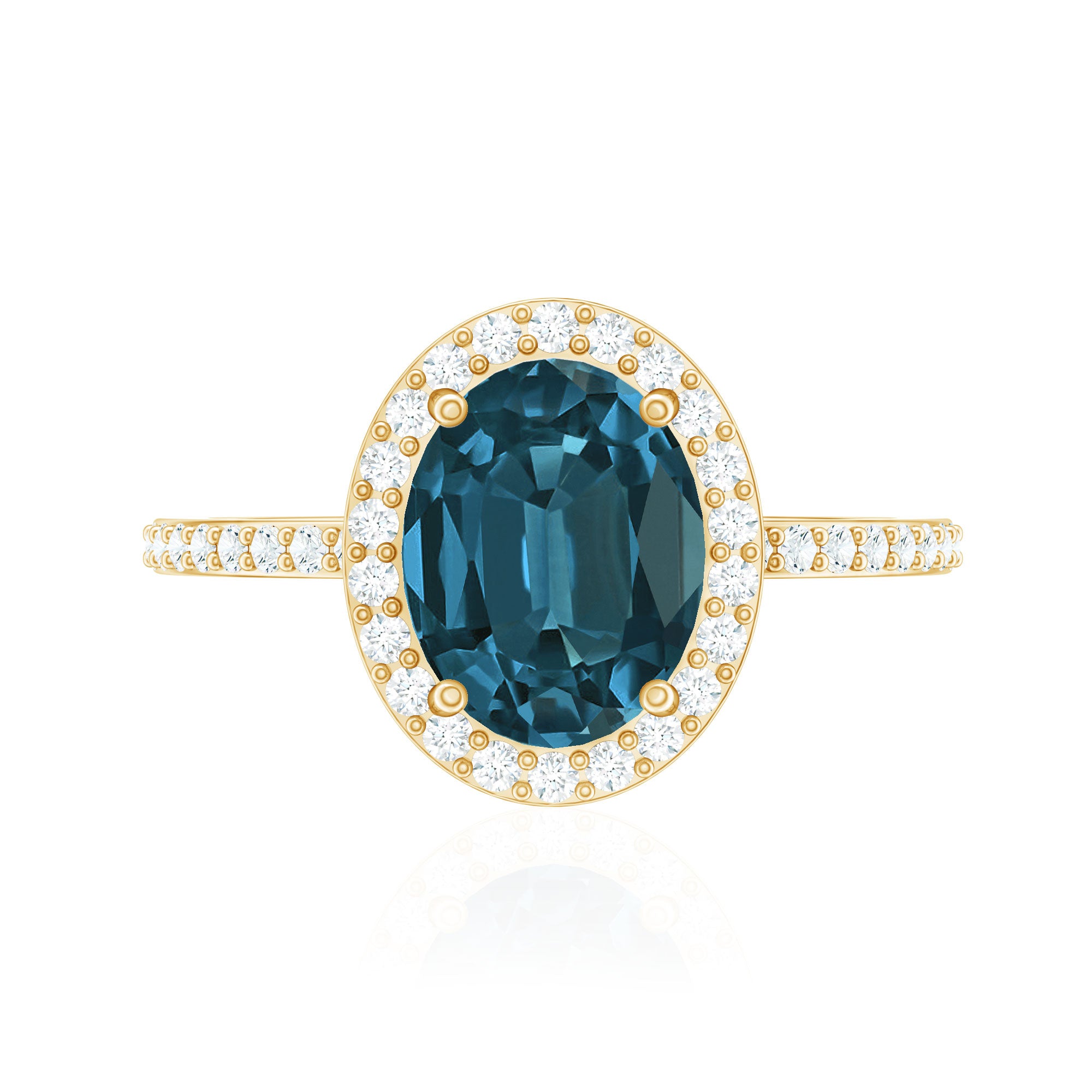 8X10mm Oval Cut London Blue Topaz Oblong Engagement Ring with Diamond Halo AAA - Rosec Jewels