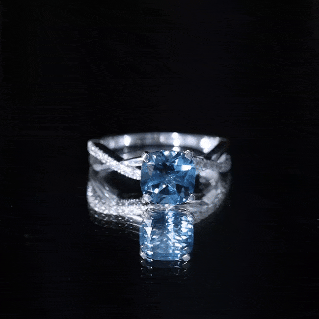 8mm Cushion Cut London Blue Topaz Solitaire Engagement Ring with Diamond Crossover Shank AAA - Rosec Jewels