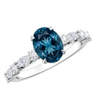 1 Carat Oval Cut London Blue Topaz Engagement Ring with Diamond Accent AAA - Rosec Jewels