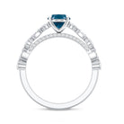 1 Carat Oval Cut London Blue Topaz Engagement Ring with Diamond Accent AAA - Rosec Jewels