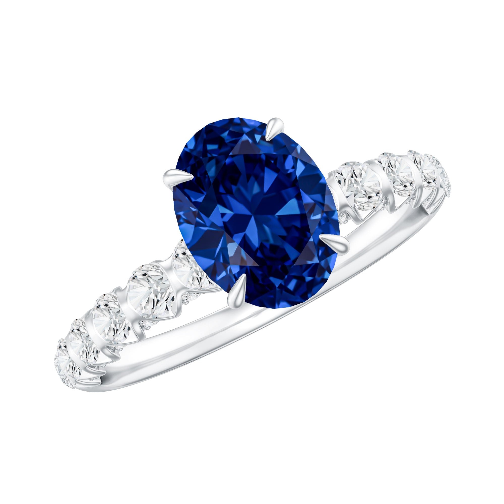 Certified 1.5 Carat Oval Lab Grown Blue Sapphire Engagement Ring with Diamond