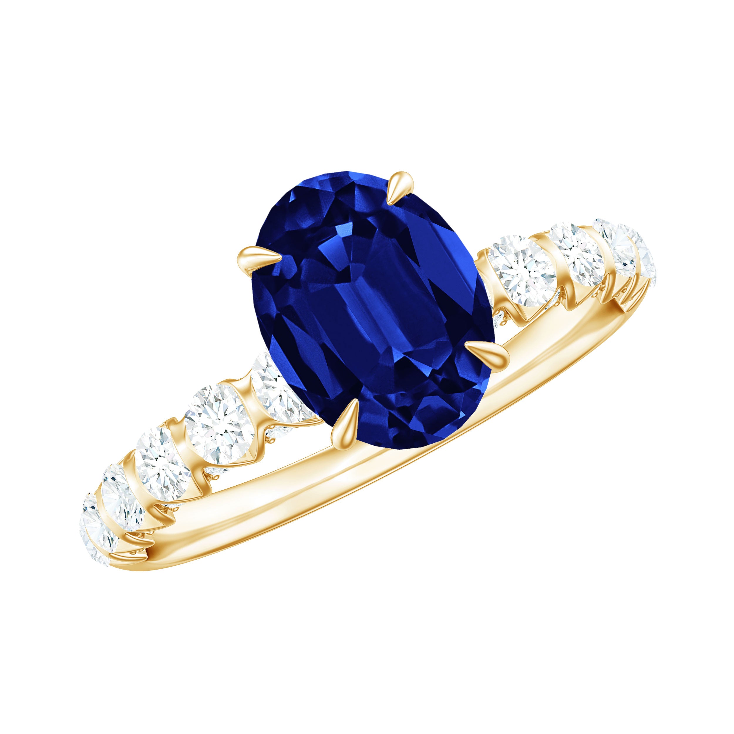 Certified 1.5 Carat Oval Lab Grown Blue Sapphire Engagement Ring with Diamond AAAA - Rosec Jewels