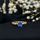 Certified 1.5 Carat Oval Lab Grown Blue Sapphire Engagement Ring with Diamond AAAA - Rosec Jewels