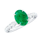 Natural 6X8mm Emerald Oval Engagement Ring with Diamond Side Stones AAA - Rosec Jewels